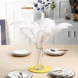 Ballinger White Ostrich Feathers Bulk - Making Kit 10Pcs 28 inch Large Boho Feathers for Vase, Floral Arrangement, Wedding Party Centerpieces and Christmas Home Decorations