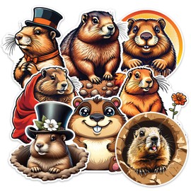 Groundhog Sticker 8 Pcs (Large Size) Vinyl Stickers Laptop Waterproof Decal for Car Bumper Water Bottle Notebook Phone Window Funny Party Birthday Decorations - Size 4 Inches