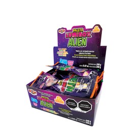 Paleta Luminox Alien 24 piezas, Paleta de Caramelo Macizo con forma de alien y brilla en la obscuridad, Las Delicias, 240 g