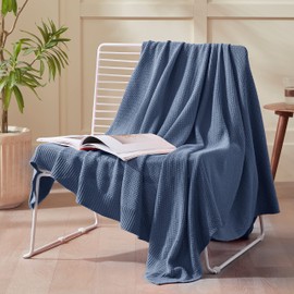 TREELY 100% Cotton Knitted Throw Blanket for Couch Chair Bed Home Decorative, Soft & Cozy Knit Throw Blanket(60"x80", Dusty Blue)