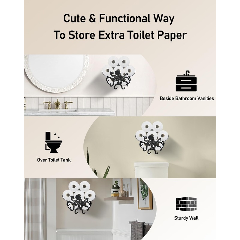 Wigag Octopus Toilet Paper Holder for Extra 8 Rolls, Funny
