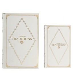 LOPOO Set of 2 Decorative Book Boxes, Faux Leather Cover, Classic Tropical Design, White and Gold