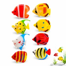 UMEGMBX 8 Pcs Plastic Fake Fish, Colourful Assorted Artificial Tropical Fish for Aquarium Fish Tank Bubble Lamp Decoration, Floating Simulated Fish with Movable Tail for Freshwater and Saltwater