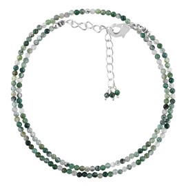 Natural Moss Agate Gemstone Full Beaded Choker Necklace, Energy Healing Crystals, Silver Plated Chain, Gift for Women, Birthday, Gemstones Jewelry, Christmas Gift, 18 inch