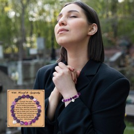 Sympathy Gifts for Loss of Loved One Memorial Bracelets for Women Healing Crystal Bracelet with Heart Charm Bereavement Memorial Gifts for Wife Mom