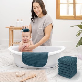 Comfy Cubs Muslin Cloths for Baby Pack of 6 - Soft 6-Layer Cotton for Delicate Skin - 25 x 25 cm Large Size - Absorbent, Durable, Gentle Wash Cloth for Newborns and Toddlers - Neptune