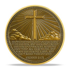 RYUKENLM Moses Parting The Red Sea Christian Challenge Coin Exodus 14:21 Verse Token Divine Power & Guidance Christian Gift for Men & Women Religious Keepsake