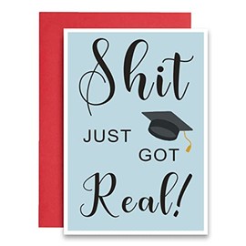 Hilarious Just Got Real Graduation Card, Humorous Graduate Hat Card for Friends Him Her, Funny Card