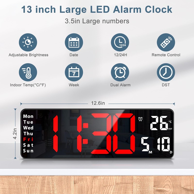 Ankilo Newest 13'' Digital Wall Clock with Remote Control, Large