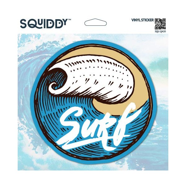 Squiddy Surf Wave Circle - Vinyl Sticker for Car, Laptop,