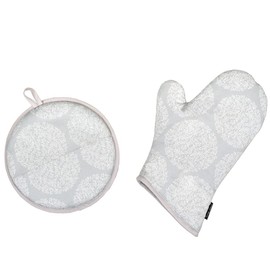 Style Decor W3301720 Mitten Set, Fleur, Gray, Bouquet, Simple, Stylish, Gloves, Kitchen, Heat Resistant, Trivet