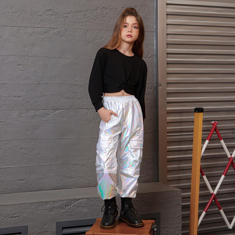 Perfashion Metallic Cargo Pants Size 14-16 for Girls Silver Hip
