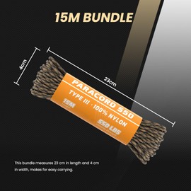 Abma Cord Paracord 550, Nylon Rope Paracord, 4 mm Cords (15 m - 30 m - 50 m - 100 m) with 7 Cores, Type III Survival Parachute Cord, Top 45 Hot Colours - Max. 250 kg - Tactical Camo, 15 m