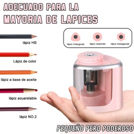 Sacapuntas Eléctrico, Sacapuntas con Deposito, Sacapuntas Portatil de Lapiz Automático y Manual con Cuchillas Reemplazables y Pilas Adecuado para Bolígrafos y Lápices de Maquillaje (Rosa)
