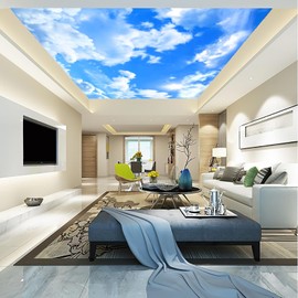 Eierme Blue Sky and White Clouds Suspended Ceiling Wall Mural Wallpaper for Bedroom 137" x 100"