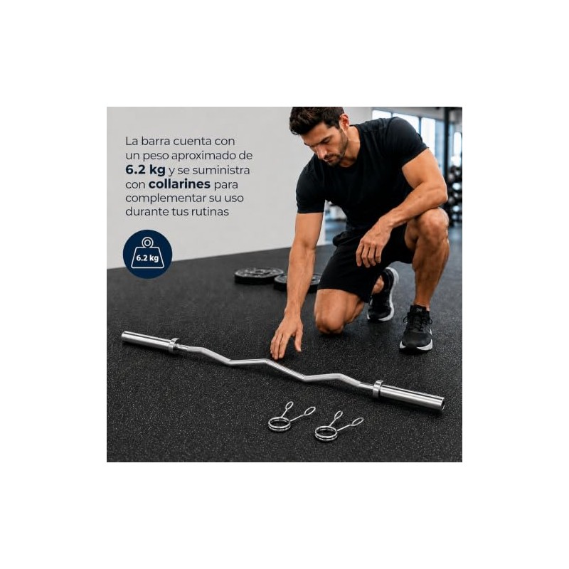 Bluelander Barra Z Olímpica 1.2 m con Collarines, Barra para