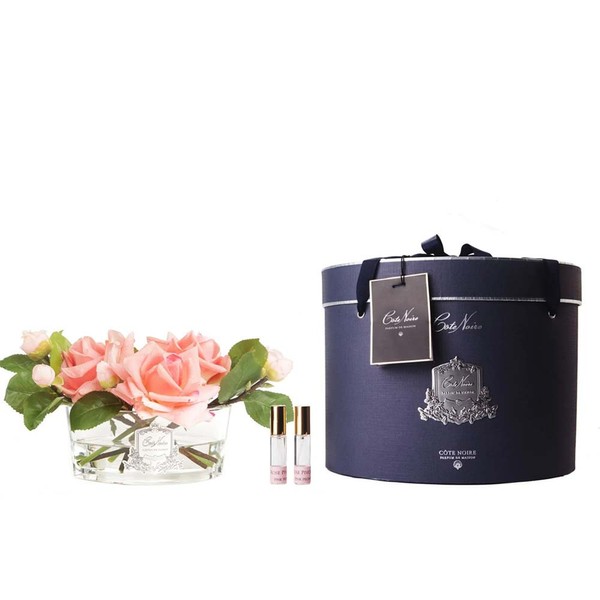 Cote Noire-Luxury Range Oval White Peach Roses in Navy Box