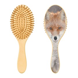 Paddle Brush Hair Brush, Round Wooden Pins Air cushion comb, Scalp massages Detangling Hair Hairbrush for Smoothing Hair Print Red Fox in Snow Winter