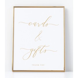 Cards and Gifts Sign for Wedding Ceremony and Reception, White Sign with Gold Lettering Printed on Professional Thick Linen Cardstock White Wedding Decoration, Elegant Minimalist Style