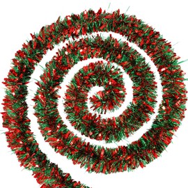 Guirnalda de oropel de Navidad de 72 pies - Decoraciones metálicas gruesas y resistentes a la tracción para árbol de Navidad, adornos de Navidad rojos y verdes