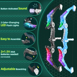 2 Pack Upgraded Kids Bow and Arrow Sets with Sound Effects&Color-Changing LED Flash Lights, Achery set for 4 5 6 7 8 9 10 11 12 Year Old, Indoor Outdoor Toys for Ages 5-7 8-13 Boys Girls(Blue&black)