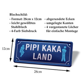 helges-shop PIPI Kaka Land - Funny Retro Decorative Metal Sign - Wall Decoration or Door Decoration - Tin Sign for Toilet Bathroom Guest Toilet - Toilet Door Sign - Toilet Sign with Funny Saying - 28