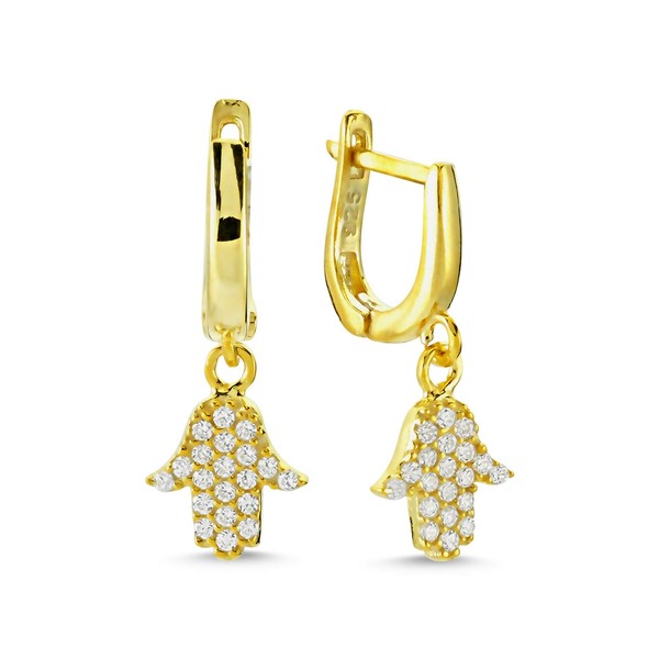 14K Gold Plated 925 Sterling Silver Hamsa Hand Earrings for