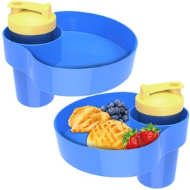 OMYPOTT 2PCS Travel Tray for Kids: Kids Car Seat Tray with Cup Holder, Toddlers Road Trip Essential, Travel Snacks Food Plate for Stroller, Boosters, and Anywhere with a Cup Holder -Blue