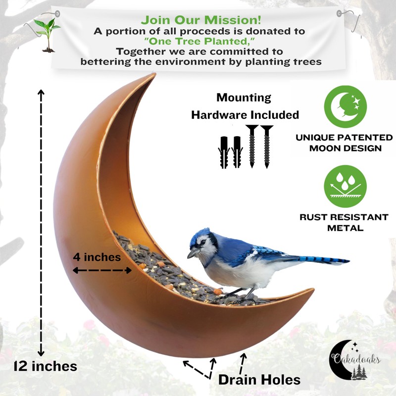 Fence & Tree Mounted Moon Bird Feeder – Cardinal, Squirrel