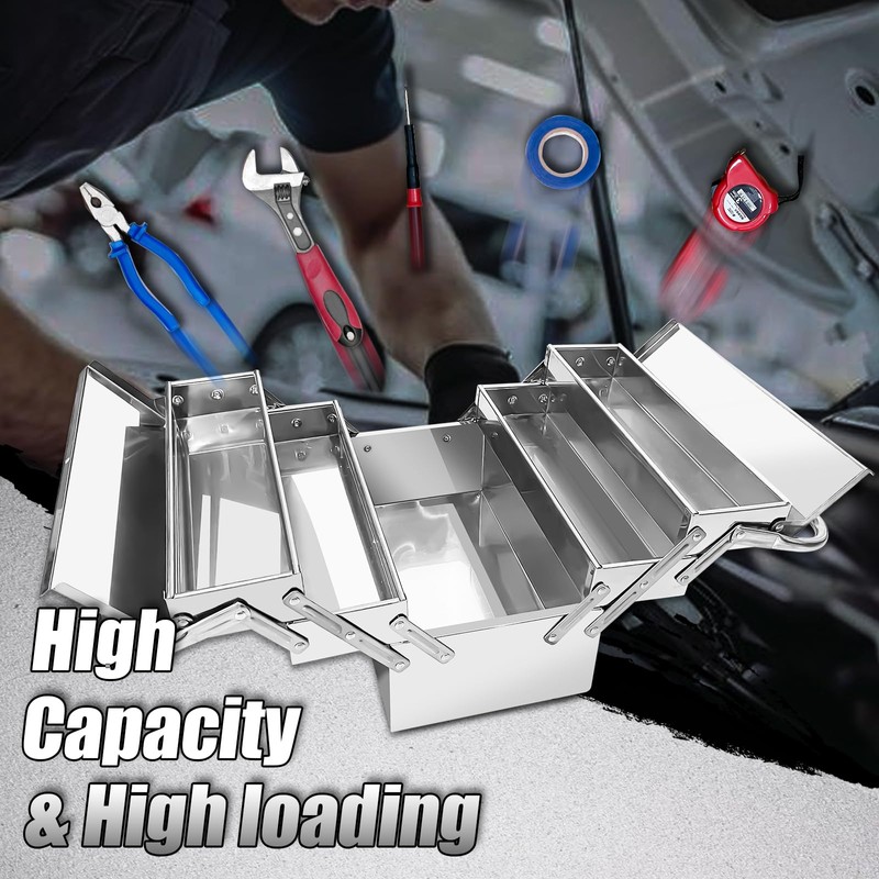 FITHOIST Metal Cantilever Tool Box, 3-Tier 5 Tray Fold Out