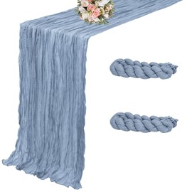 2 Pack Dusty Blue Cheesecloth Table Runner, 35 x 120 Inch Dusty Blue Cheese Cloth Table Runner, 10FT Boho Gauze Spring Table Runners for Wedding Bridal Baby Shower Birthday Party