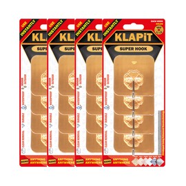 KLAPiT Super Hook - Heavy-Duty Adhesive Gold Wall Hooks, Holds Up to 11 lbs, Waterproof, No Damage, Easy Install on Tile, Wood, Stone, Glass & Metal - Made of Steel (Gold, 16pc)