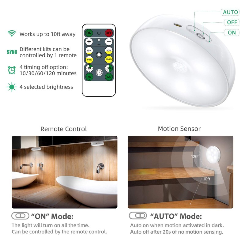 LED Closet Wireless Motion Sensor Step Lights, USB Rechargeable Battery