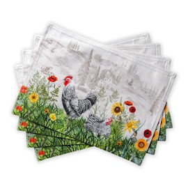 Maison d' Hermine Basse Cour 100% Cotton Set of 4 Place-Mats for Dining Table, Kitchen, Wedding, Everyday, Dinner Parties, Spring / Summer, Easter (33 cm x 48 cm)