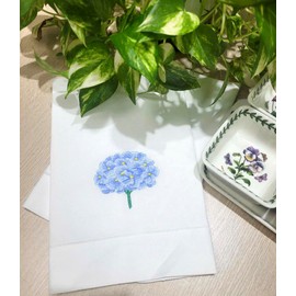 Embroidered and Hemstitched Blue Hydrangea Cotton Guest Towels 16 x 24 Inches, Set of 4 Hand Towels for Home Holidays, Bathroom Decor, Bar Accessories, Great Present Ideas