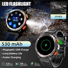 Men's Military Smartwatch with LED Torch Phone Function, 1.45 Inch Robust Outdoor Watches 3ATM Waterproof with Compass Height Barometer 24/7 Heart Rate Sleep Monitor Fitness Watch for Android iOS