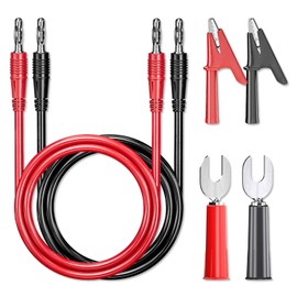 Cleqee Pack of 6 4 mm Banana Plug to Banana Plug Test Leads Soft Flexible Cable with Crocodile Clips Spade Plug for Multimeter Electrical Testing 1000V 15A Red & Black