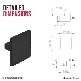 Decoranddecor Calla Square Cabinet Knob Door Pull Handle Kitchen Cupboard Furniture Drawer (12 Pack, Matt Black)