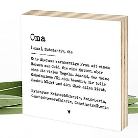 Wunderpixel¬Æ Holzbild Definition Oma - 15x15x2cm zum Hinstellen/Aufh√§ngen, echter Fotodruck mit Spruch auf Holz - schwarz-wei√ües Wand-Bild Aufsteller Zuhause B√ºro zur Dekoration Geschenk-Idee