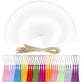 Acrylic Blank Bookmark, BetterJonny 30Pcs Clear Craft Bookmark Acrylic Book Markers with 36Pcs Bookmark Tassels and 30Pcs Ropes Unfinished Rectangle Book Marker Tags for DIY Projects and Present Tags