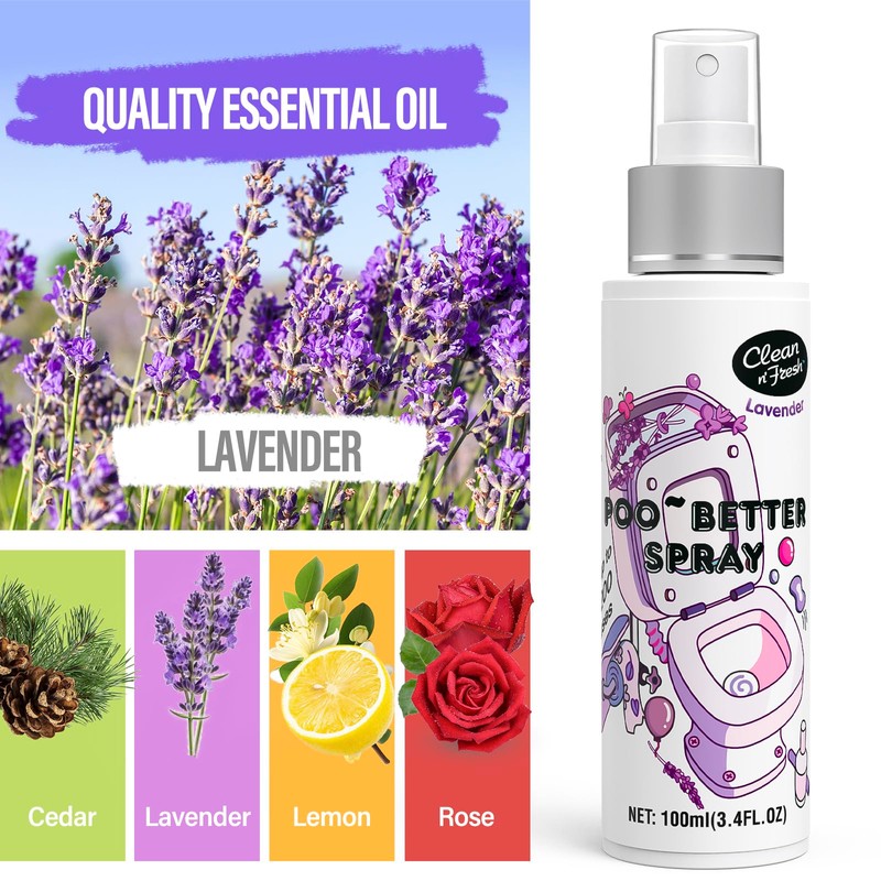 Clean-n-Fresh Toilet Spray for Poop, Lavender 6.8 Fl.Oz, Air Freshener