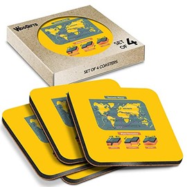 4 x Square Coasters - Tectonic Plates World Map Cork Backed MDF Glossy Tea Coffee Accessory #60619