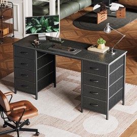 Huuger 55 Inch Computer Desk with 8 Drawers, Office Desk Work Desk for Home Office, Study, Gaming Desk with Fabric Drawers, Large Storage, Black