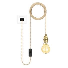 DTIEDY 16.4ft Pendant Light Cord Kit, Gold Hanging Lights Kit with Plug in Cord On/Off Switch, Plug-in Pendant Lamp Socket E26 DIY for Bedroom Living Room, Bulb Not Included