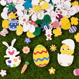 Pack of 200 Easter Stickers, Foam Easter Stickers, Glitter Easter Stickers, Easter Eggs, Flowers, Rabbits, Chicks, Easter Stickers for Children, DIY Crafts, Party Bags, Easter Party Decoration