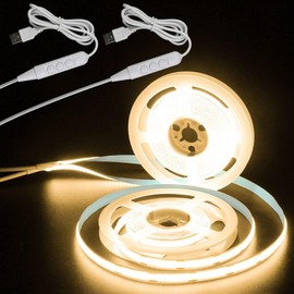 Aclorol COB LED Strip Light 5V USB 6.56FT/2M 640LEDs Dimmable LED TV Backlights Warm White 3000K with 8mm Width Cuttable for Display Cabinet Living Room Entertainment DIY Lighting Decoration (2 Pack)