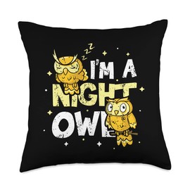 Night Owl Snooze Design Night Person Morning Grouch Later Riser Sleep Pajama Lazy Night Owl Throw Pillow, 18x18, Multicolor