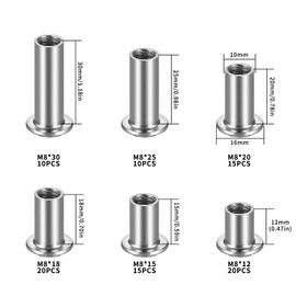 Hülsenmutter M8, 90 Stück Hülsenmuttern, Innensechskant Muttern, Möbel Sechskantmuttern zum Verbinden von Möbeln, Sofas, Stahl Vernickelt (M8)