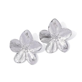 Gold Silver Petal Earrings for Women Chunky Gold Flower Earrings Retro Statement Earrings Trendy Earrings Lightweight Gold Earrings Hypollergenic Minimalist Aesthetic Gold Jewelry for Birthday Party Christmas (Silver)