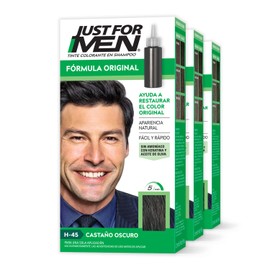 Just For Men, Tinte Colorante En Shampoo, Castaño Oscuro H45, Cabello Con Cor, Cubre Las Canas, Paquete de 3, 66ml